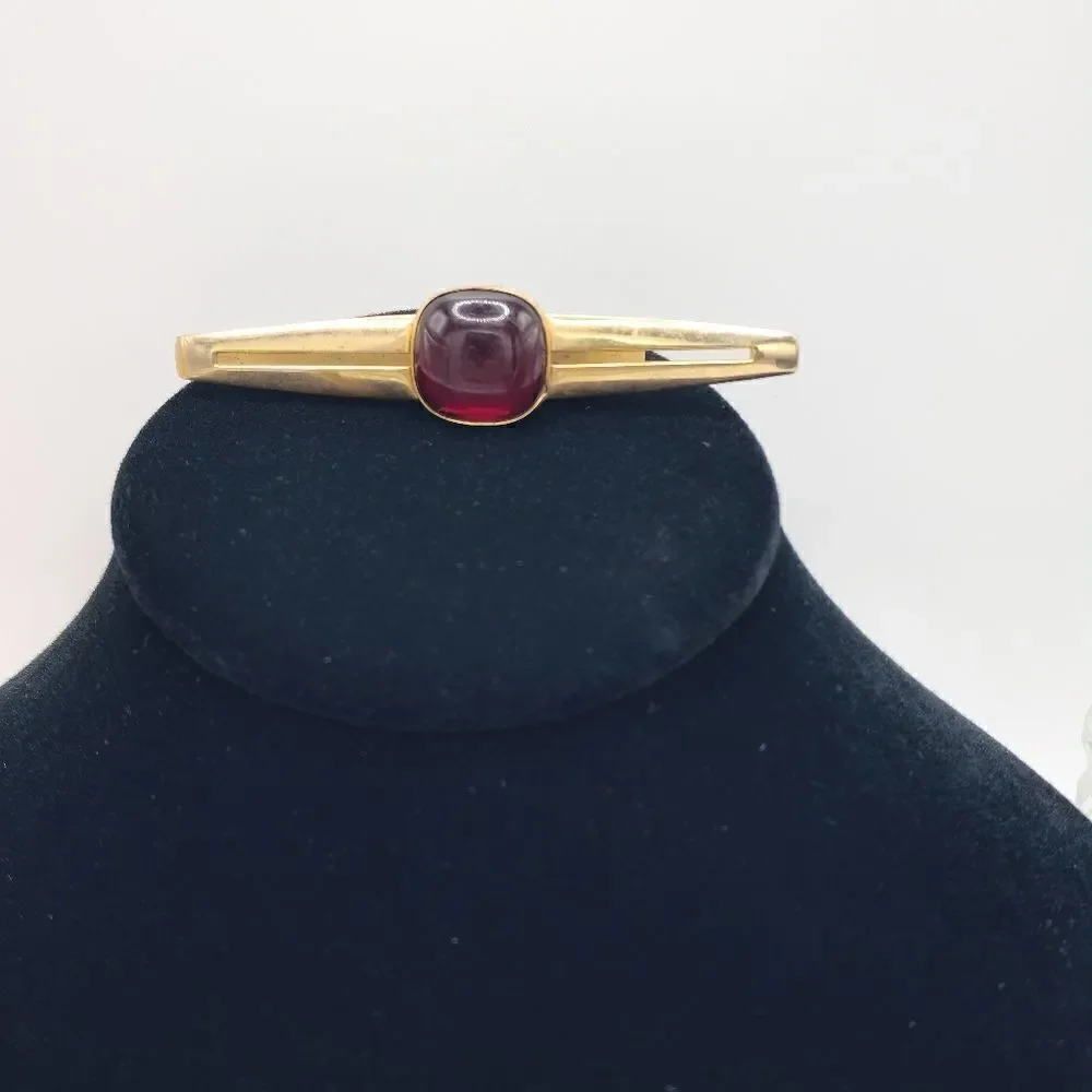 Men's Vintage Gold Ruby red bar tie clip